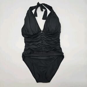 Bleu Rod Beattie Swim Women 10 Black Bathing Suit One Piece Bikini Halter Ruched